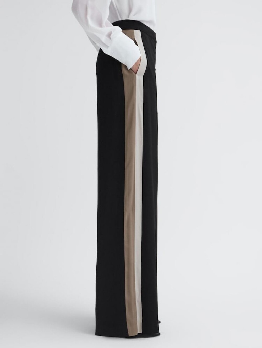 NWT Reiss Poppie Wide Leg Trouser Black Side Stripe Sz 8